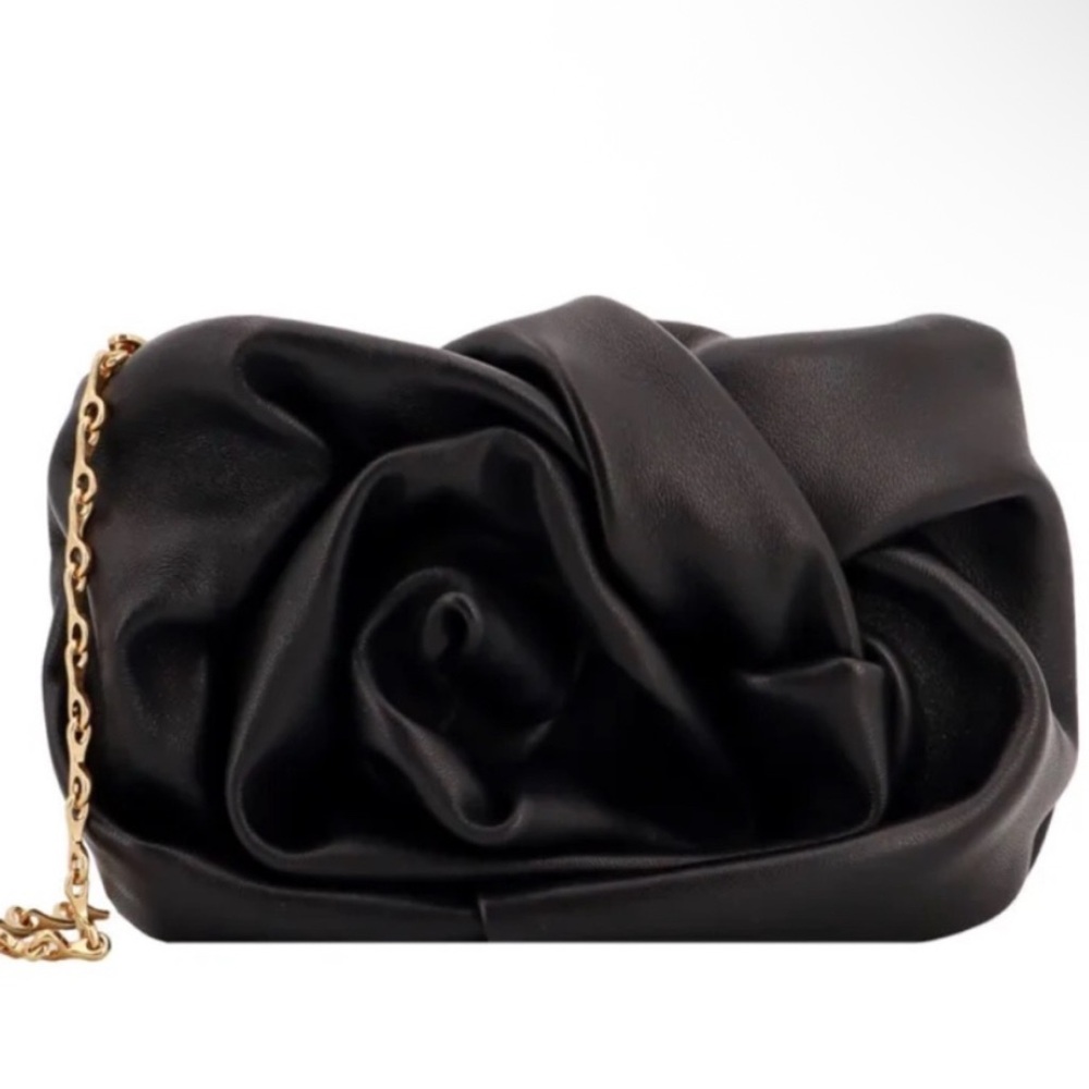 Burberry Black Nappa Leather Rose Clutch w/ Crossbody Chain Strap & Dustbag NWT - Picture 3 of 7